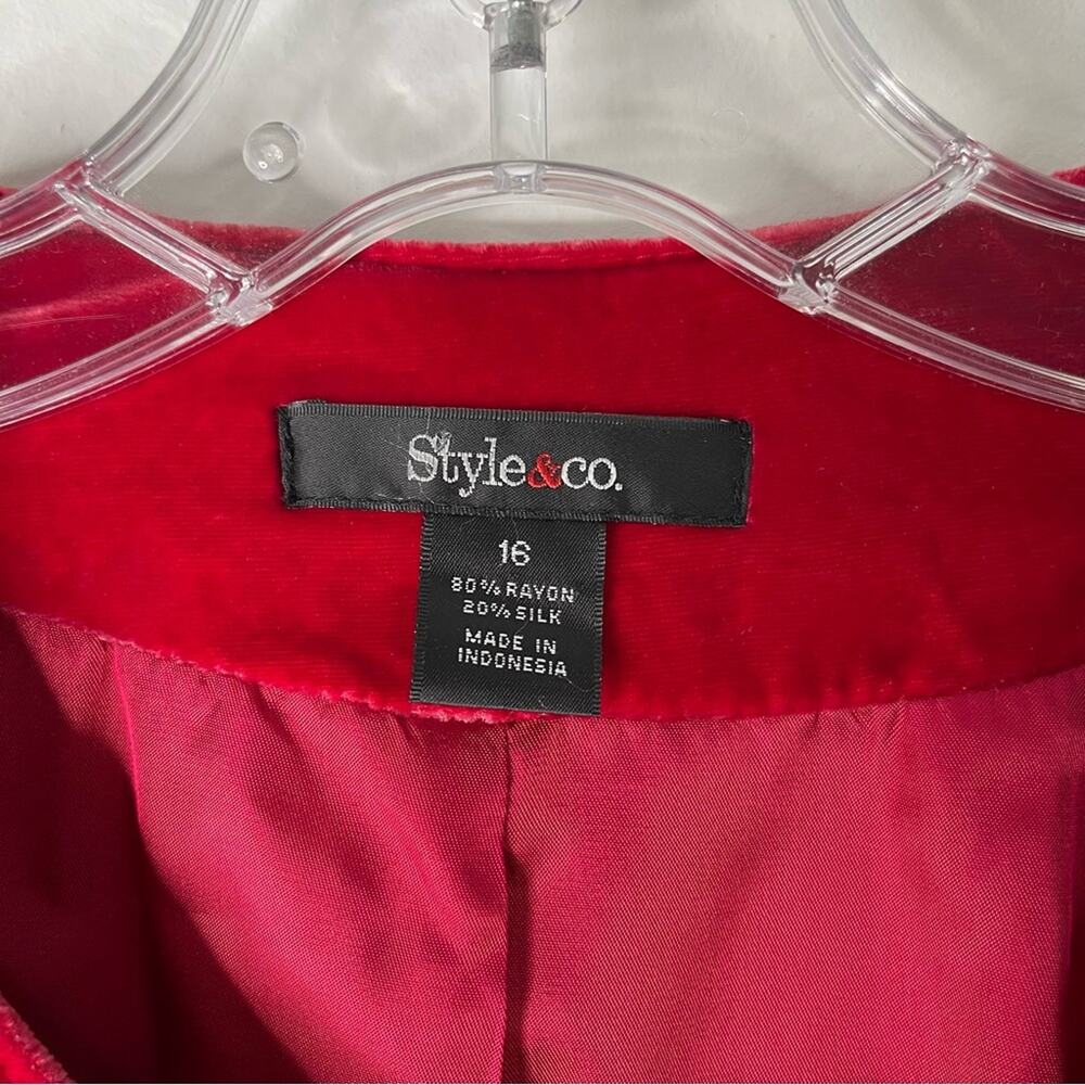 NEW Style & Co red velvet boho button holiday Christmas cropped jacket 16 - Picture 5 of 7